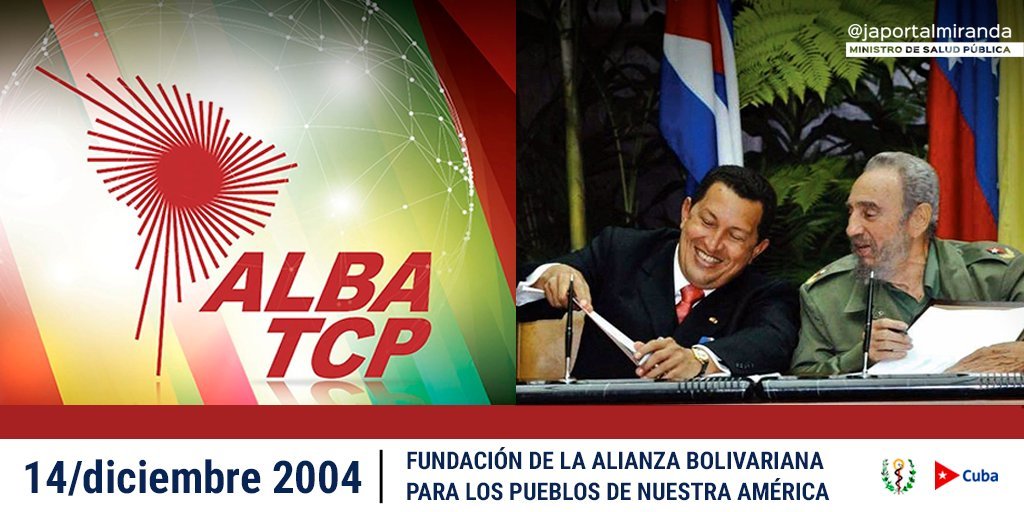 A 16 años de su fundación por #Fidel y #Chávez, el <a href="/ALBATCP/">ALBA</a> es expresión genuina de la solidaridad entre los pueblos de #AméricaLatina. Sigue siendo, como escribió #Martí "... la hora del recuento, y de la marcha unida..." #SomosCuba 🇨🇺 #SomosContinuidad