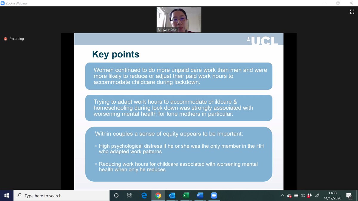 "Overall our research showed that psychological stress was higher if only one parent reduced working hours to accommodate child care" Dr Baowen Xue,  @BaowenXue  @UCL_IEHC  #CaringEconomyNow
