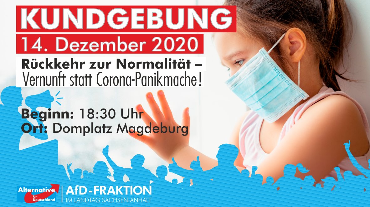 AfDFraktionLSA's tweet image. Heute um 18:30 findet unsere #Kundgebung auf dem #Domplatz in #Magdeburg statt. Wir waren die erste #Landtagsfraktion, die sich mittels einer Demo konsequent gegen die Errichtung einer #Corona-#Diktatur eingesetzt hat. Heute werden wir erneut ein Zeichen für die #Freiheit setzen.