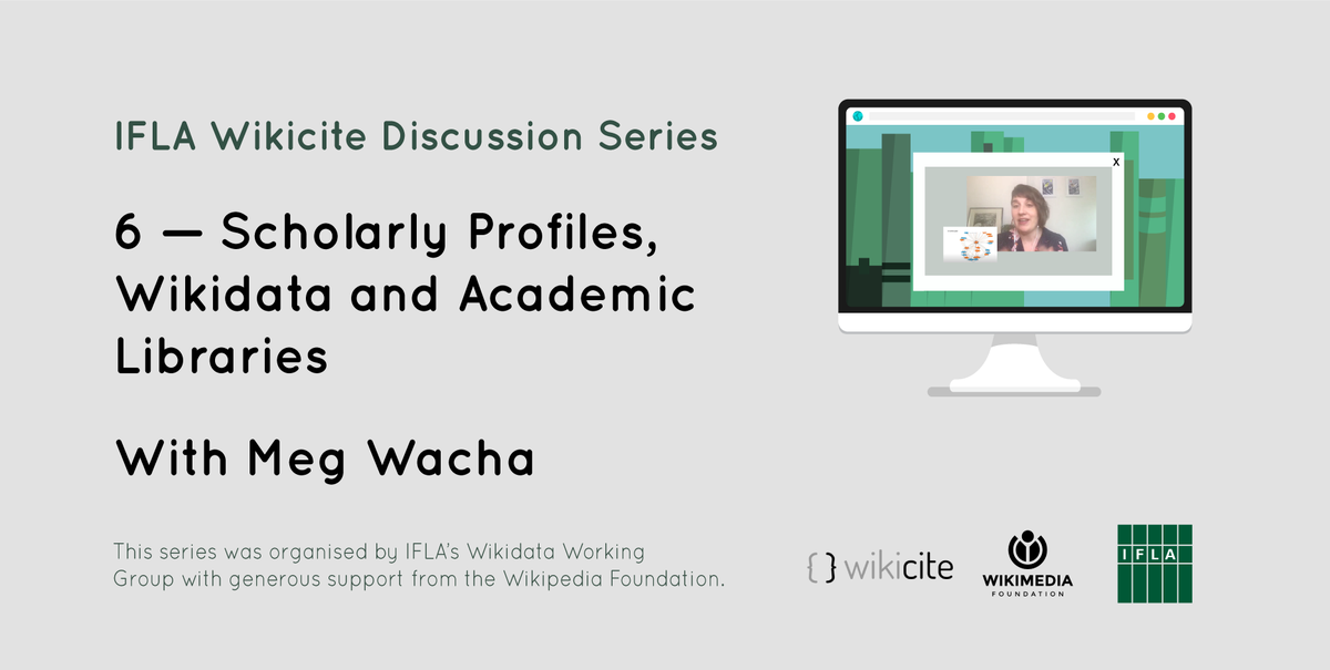 IFLA's tweet photo. Join @MegWacha and @stacymallison for an enlightening discussion about #wikidata, scholarly profiles and academic libraries here: https://t.co/VYa5TieWus

This series was made with thanks to the @Wikimedia Foundation and our Wikidata Working Group.
#Wikicite #WikiLovesLibraries https://t.co/KnnCq082De