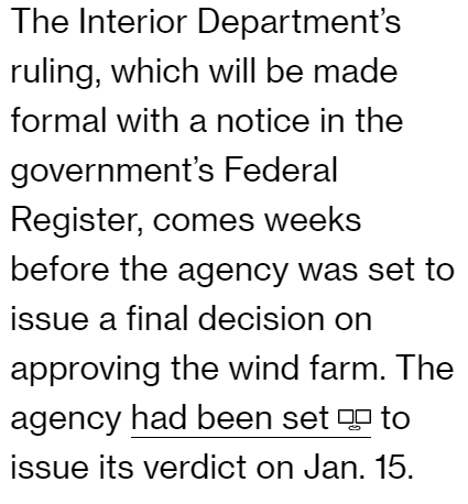 Regardless, for my money, the most important question is now this one: how binding is a ruling like this one?Can a new Biden Interior Secretary simply reverse it?Does Vineyard Wind have legal recourse to insist this is unjust?