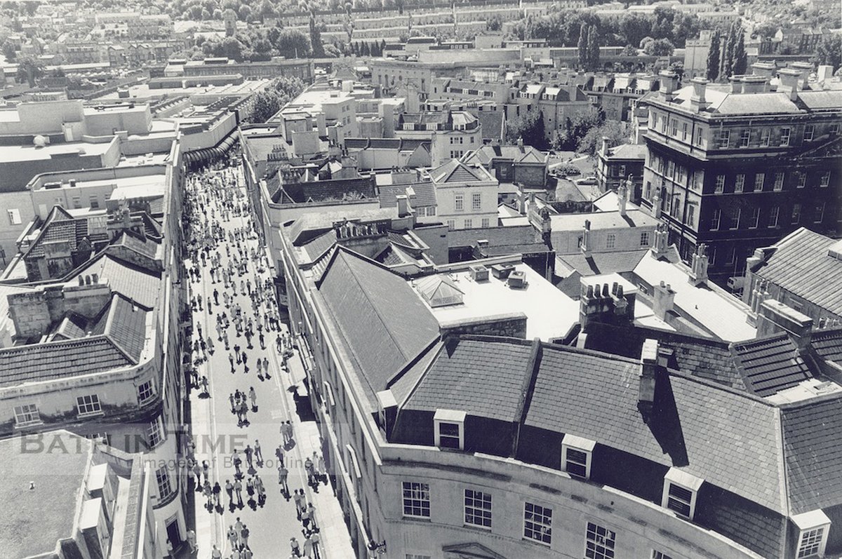 An aerial view down Stall St, Bath taken in 1991. The old Southgate Centre can be seen in the distance. bathintime.co.uk/a-view-from-hi…
