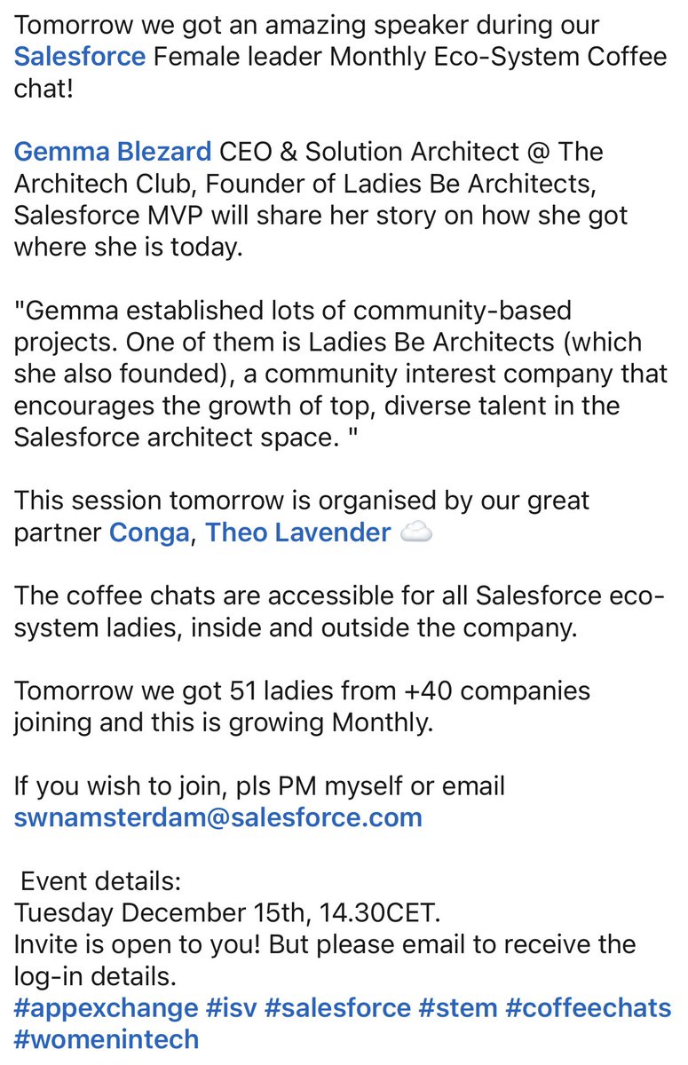 gemziebeth's tweet photo. I’m delighted to be taking part in this session with the #SalesforceWomensNetwork tomorrow #SFDCWIT details below https://t.co/R0LyQbwOzw