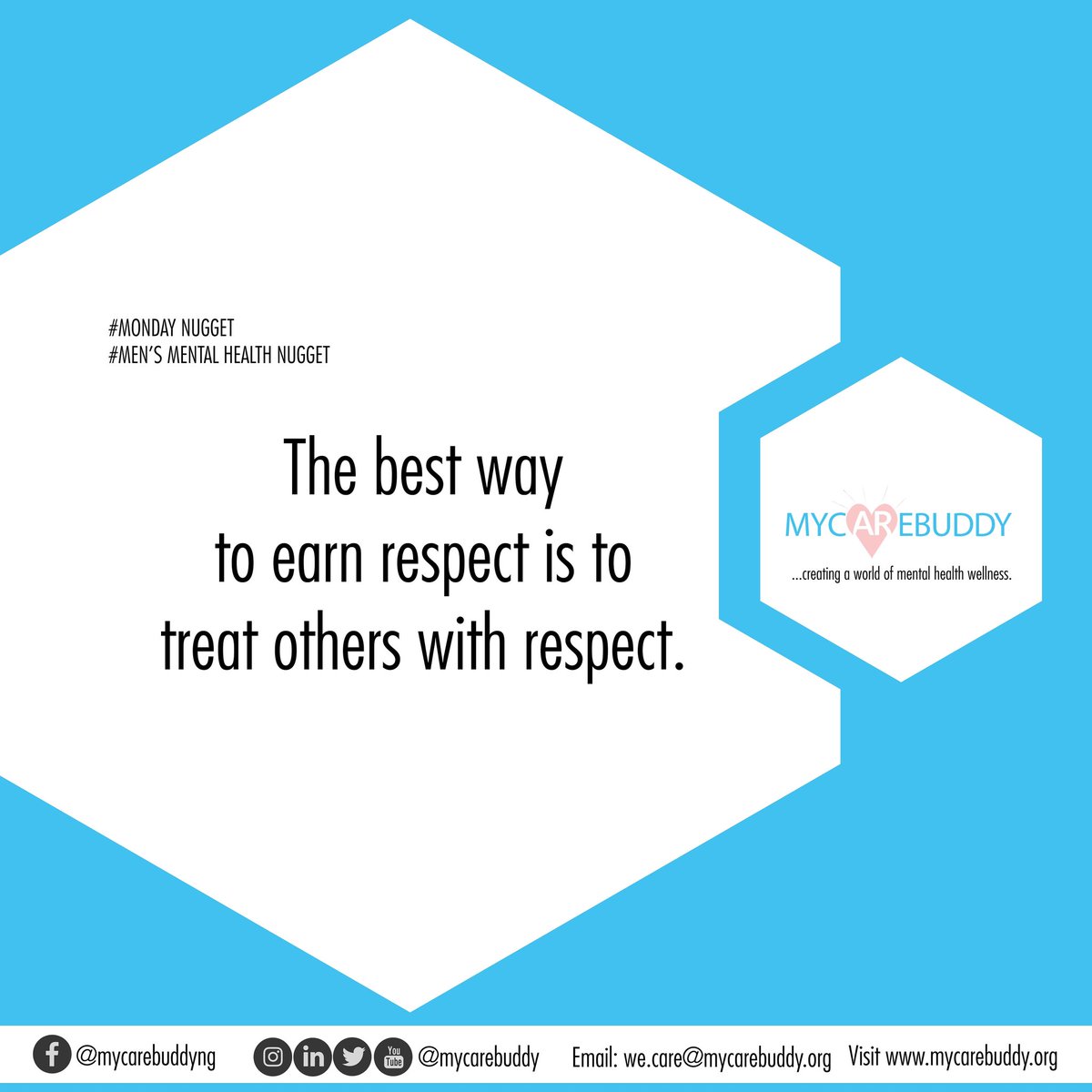 mycarebuddy's tweet photo. Respect should be the norm. It should have no conditional undertone - status, gender, favors, etc.
Should be a naturally phenomenon of our humanity.
Mycarebuddy cares
https://t.co/e7hE8bVxBq
#mentalhealth #iRant #talktherapy #mcbcares https://t.co/fdiB9fki5p