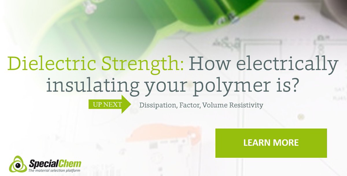 Dielectric strength is the measure of dielectric breakdown resistance of #polymers under an applied voltage. Learn how to evaluate it &amp; get access to values for several #plastics to make the right selection for #electrical applications. #SCKnowledgeSharing bit.ly/3gJYleR