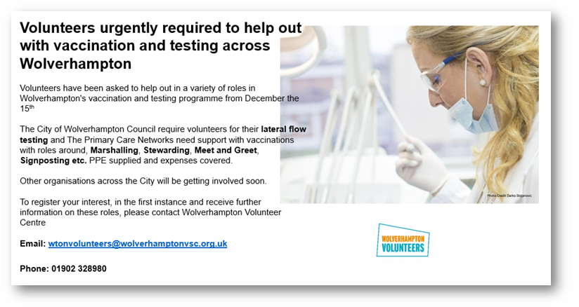 Please R/T and share...... wtonvolunteers@wolverhamptonvsc.org.uk <a href="/WolvesCouncil/">Wolves Council</a> <a href="/RWT_NHS/">The Royal Wolverhampton NHS Trust 🏥</a> @QualityWCCG @mark_taylorCPFA <a href="/1018wcrfm/">WCR FM - Local Radio for Wolverhampton</a>