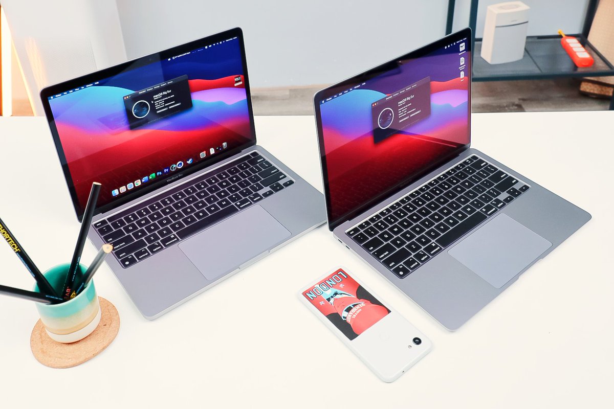 ViewThink's tweet photo. With the new M1 MacBooks being so close in performance, it could be very difficult to choose between the two. Take a listen at Jen's opinions (and theory) on this new Apple MacBook line-up: https://t.co/lS8hAkMnzu
#ThinkView #M1MacBookAirvsMacBookPro13 https://t.co/xYEsG7bC1N
