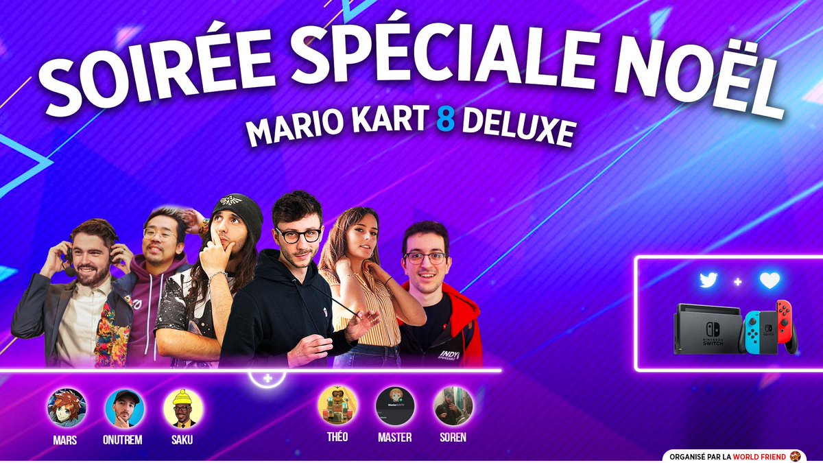 TeamWorldFriend's tweet photo. Rendez-vous le 17 Décembre dès 20h30 pour une soirée avec les étoiles montantes du Mario Kart français !

À l'occasion de Noël, plein de cadeaux seront offerts sur les différents Lives 🎁

Une Switch à gagner sur ce tweet ! 

Pour participer 
🔁RT + 💟Fav

https://t.co/fYY6NFrzYM https://t.co/n5XrSrooQ9