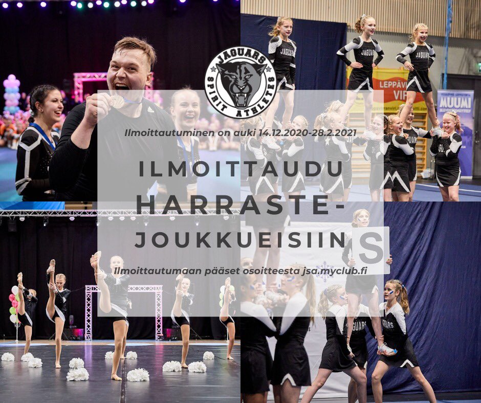 JaguarsSpirit's tweet photo. Ilmoittautuminen harrastejoukkueisiin on nyt auki! Paikkoja löytyy vielä jokaisesta joukkueesta, mutta toimi nopeasti - paikat täyttyvät nopeasti. #jaguarsspiritathletes #cheerleading #cheertanssi https://t.co/ibnzrRhuG3
