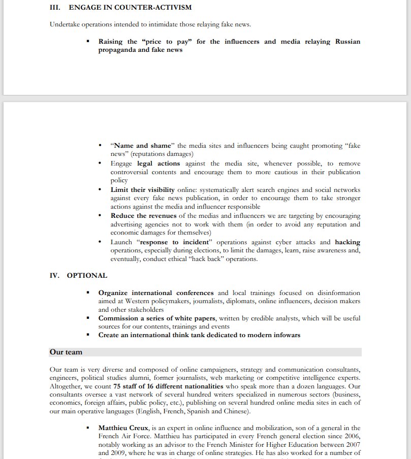 -Engage legal actions against the media site-Reduce revenues of the medias and influencers we are targeting by encouraging advertising agencies not to work with them-Launch response to incident operations against cyber attacks and hacking operations, especially during elections