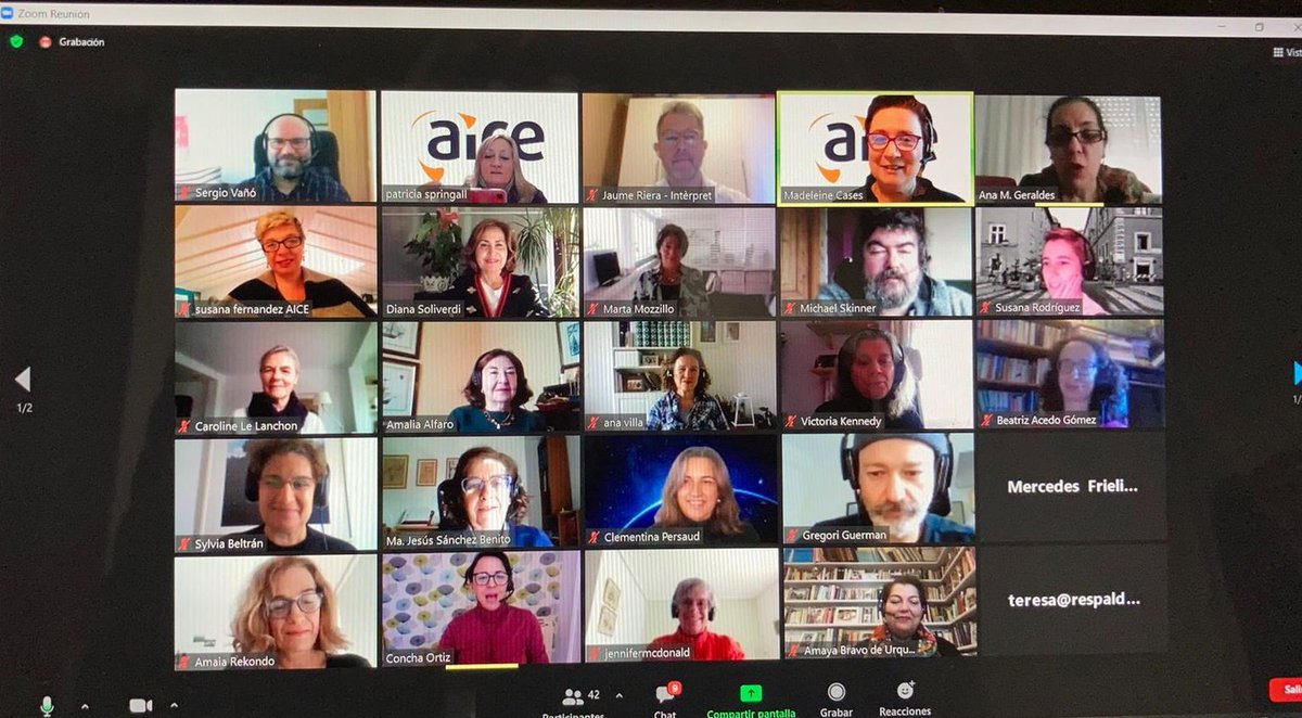 AICEinterpretes's tweet photo. Ayer celebramos la Asamblea General de #AICE, esta vez a distancia, como se ha hecho tan habitual en estos tiempos. En ella, repasamos los temas de más interés para la asociación y disfrutamos de la compañía virtual de todos miembros que asistieron. Gracias a todos. #1nt https://t.co/o30sCTXH1i