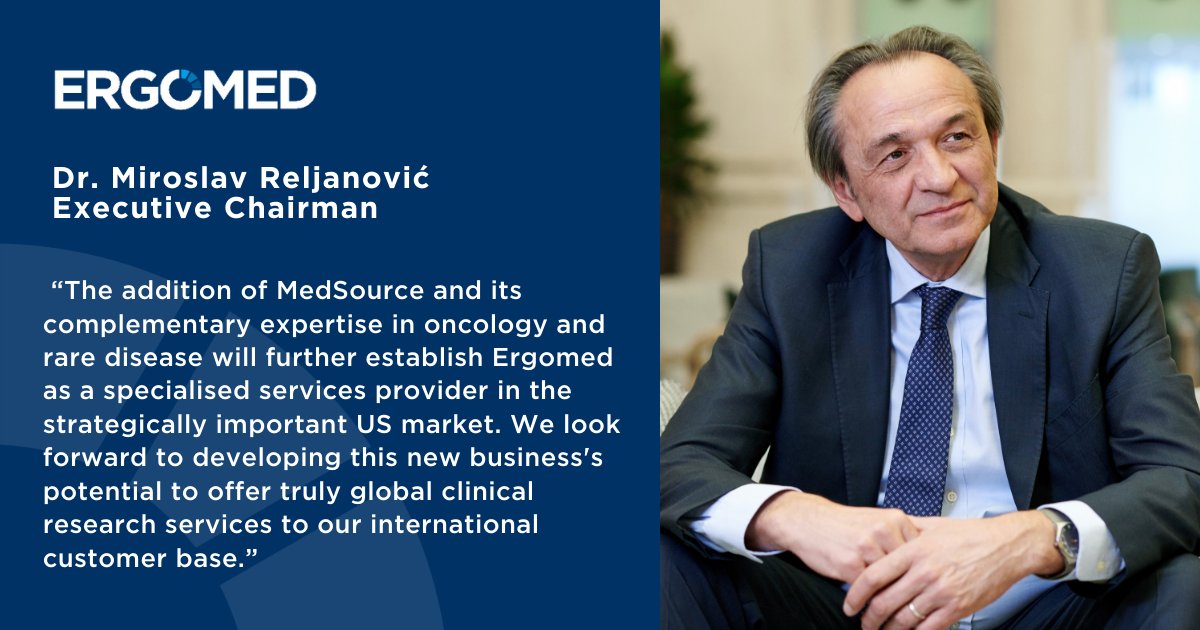News - As part of <a href="/ErgomedPLC/">Ergomed</a>, we are delighted to share the news about Ergomed's acquisition of <a href="/MedSourceCRO/">MedSource (now Ergomed)</a>, a US CRO specialized in oncology and rare disease. 

bit.ly/3alyVDt 

#RareDisease #clinicalresearch