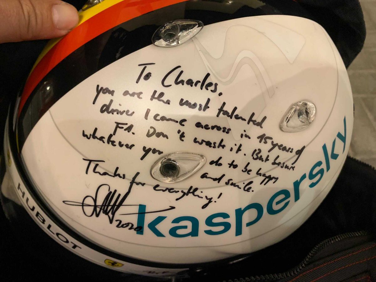 F1's tweet image. "To Charles, you are the most talented driver I came across in 15 years of F1. Don't waste it. But be sure whatever you do to be happy and smile. Thanks for everything!"

- Sebastian Vettel ❤️

📸 Morgan Caron / All Road Management