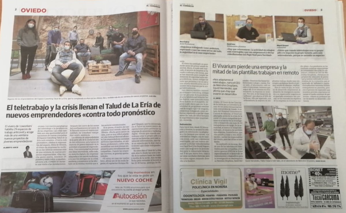 El Teletrabajo y la crisis llenan <a href="/TaludEria/">Espacio Talud Eria</a> de nuevos emprendedores "contra todo pronóstico". <a href="/VivariumOVD/">VIVARIUM Oviedo</a> pierde una empresa y la mitad de las plantillas trabajan en remoto. 

elcomercio.es/oviedo/teletra…

Un artículo de Alberto Arce en <a href="/elcomerciodigit/">EL COMERCIO</a>