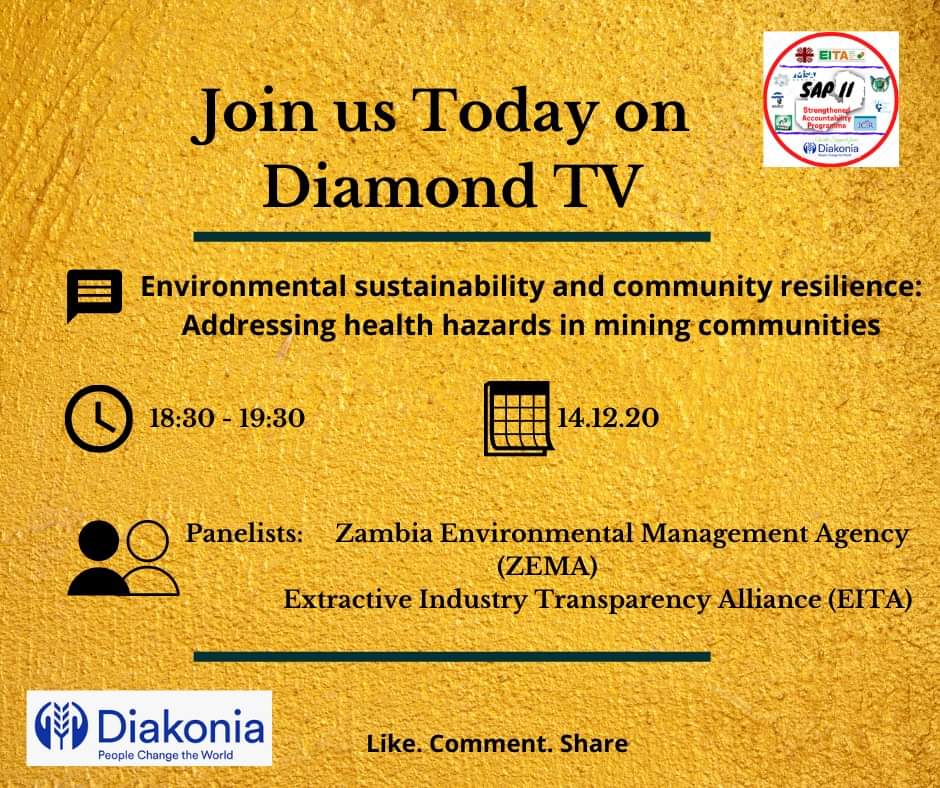 sap_ii's tweet photo. Join us today on Diamond TV Zambia as we host Zambia Environmental Management Agency AND @EITAzambia2009 at 18:30hrs.

Diamond TV Channel 271 DStv, 99 on GoTV
&amp; 110/ 545 on TopStar.
@diakonia_zambia
#sapii
#diakonia
#NaturalResourceManagement
#accountability https://t.co/o0sthsiBqu