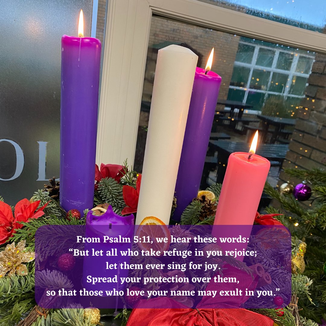 AH_Chaplain's tweet photo. Three candles on our Advent Wreath are now lit. This week we light the rose colour candle and spend time thinking about joy. #thirdweekofadvent #adventwreath #thirdcandle #joy ๐๐ฏ https://t.co/0Ba5PmwgXf