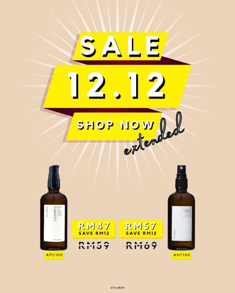 draenskincare's tweet photo. Last day for extended 12.12 sale where you can get your 100ml alluskin toner and 100ml cleanser for RM12 less!!! You can’t get this after 12am tonight! Make sure you find our nearest allufams and get yours now 😱 https://t.co/HbDFVsvTws