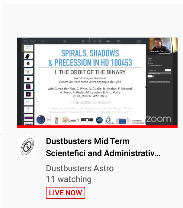The Dustbusters Mid-Term Meeting has started! You can follow our science sessions (from 9:00 to 11:30 and from 14:00 to 16:40, CET) live on YouTube: youtube.com/channel/UC7tDF…