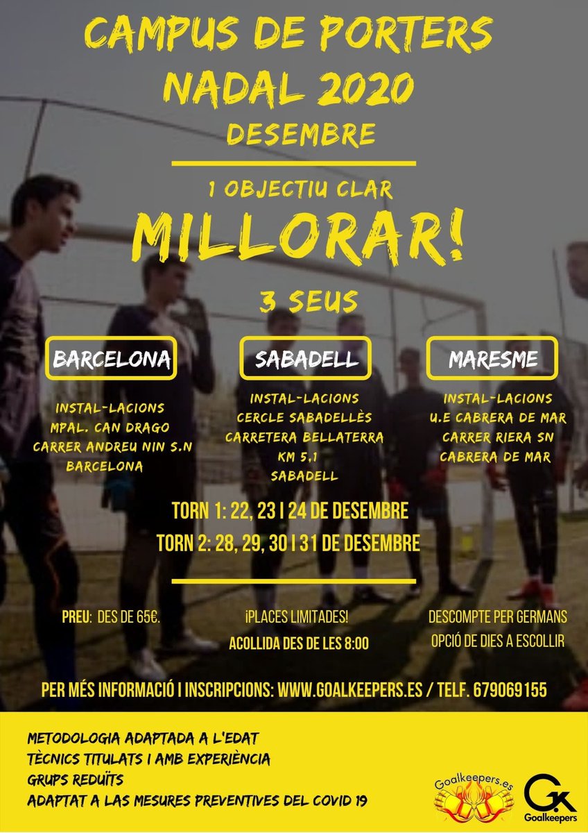 🎄Campus Navidad Goalkeepers 🎄

Os recordamos nuestro Campus de Navidad GK en Barcelona, Sabadell y Cabrera de Mar.

¿A qué esperas para apuntarte? 

💥Últimas plazas disponibles en algunas sedes

👉goalkeepers.es👈