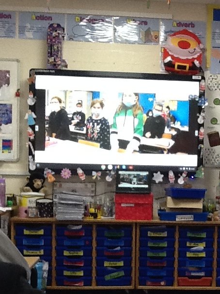 WragbyPrimary's tweet photo. Our Year 5 children were involved in a live “Google Meet” with our partner school in Lambersart,France. The children sang Christmas songs to each other, which was a great opportunity for them to practise speaking each others language and have sent cards to each other. Joyeux Noel https://t.co/dlOXyoWs44