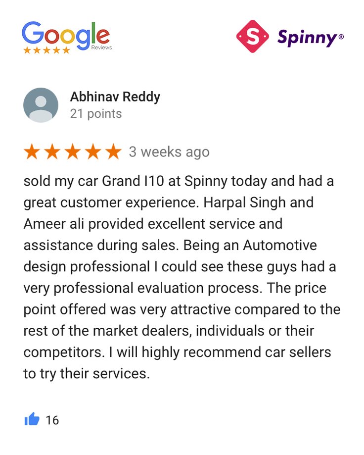 myspinny's tweet photo. Thank you for your amazing review Mr. Abhinav Reddy! 🙏
When you sell your car with Spinny, you #SellRight with a #professional evaluation and market-beating prices
Sell your car for the best price on https://t.co/4dXrAensom
#LetsGoForASpinny https://t.co/bfJCkqdVt5