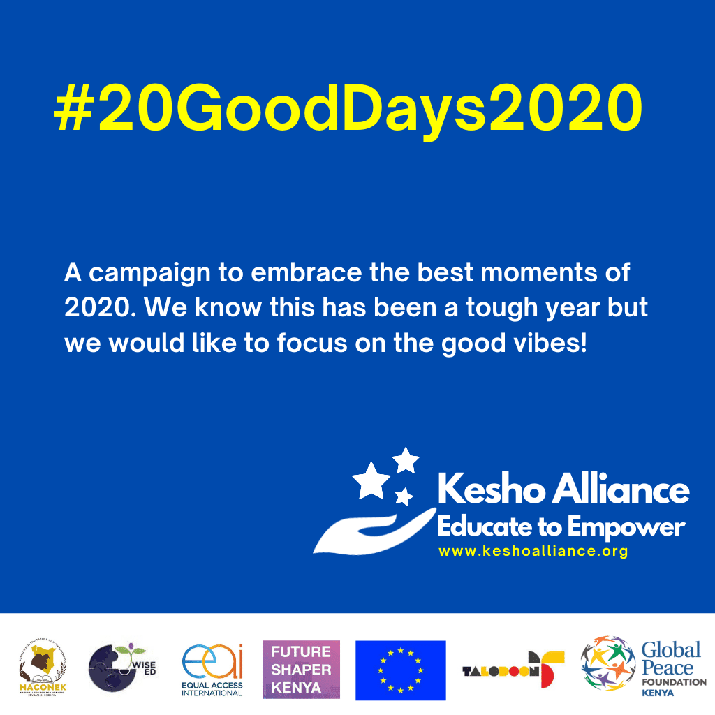 KeshoAlliance's tweet photo. WE.
ARE.
LIVE.
We are launching the #20GoodDays campaign today. This is a call to participate by sharing a best of #2020 photo or a video. @EUinKenya @EuMordue @HardemanHildeML @EqualAccessEA @talo_doon @GlobalPeaceKeny @realDanielJuma @naconek https://t.co/CWJFFKY1DT
