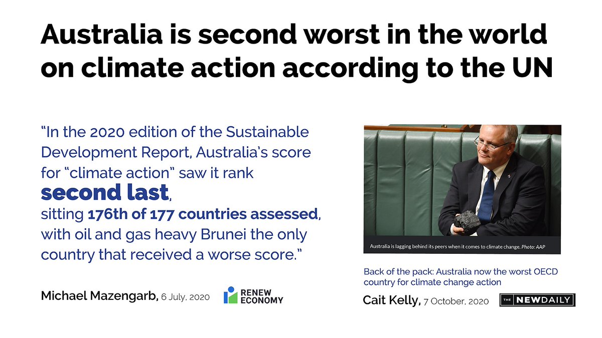 Australia, second worst in the world on climate action outdone only by Brunei, has emerged as “an international laggard”, accused of “actively obstructing progress towards global cooperation to reduce greenhouse gas emissions” including the UN process.  https://reneweconomy.com.au/australia-ranks-second-worst-in-world-on-climate-action-outside-top-50-on-clean-energy-90879/