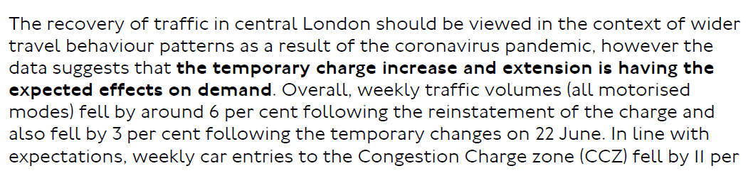 TfL's Travel in London report is out!  https://tfl.gov.uk/corporate/publications-and-reports/travel-in-london-reports Here are a few things that jumped out at me. Firstly, the expansion of the congestion charge in June had a noticeable impact on traffic. Road user charging works.