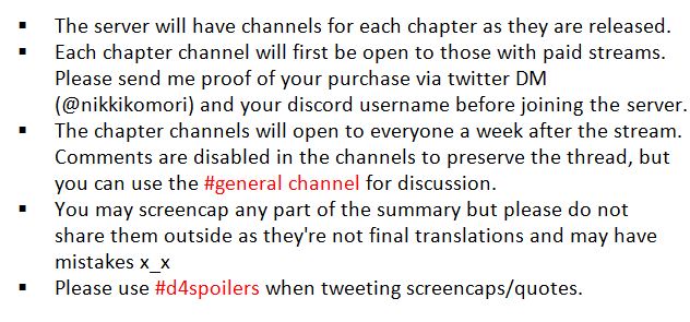 If you have bought a stream (or are interested in S4), feel free to join the S4 discord server. Before joining, please read the image below. discord.gg/z38jgpFmGh 

Please also use #d4spoilers when tweeting about D!i S4 ^^