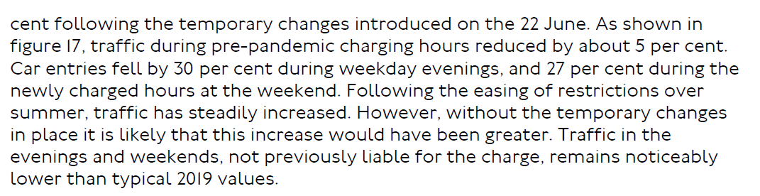 TfL's Travel in London report is out!  https://tfl.gov.uk/corporate/publications-and-reports/travel-in-london-reports Here are a few things that jumped out at me. Firstly, the expansion of the congestion charge in June had a noticeable impact on traffic. Road user charging works.