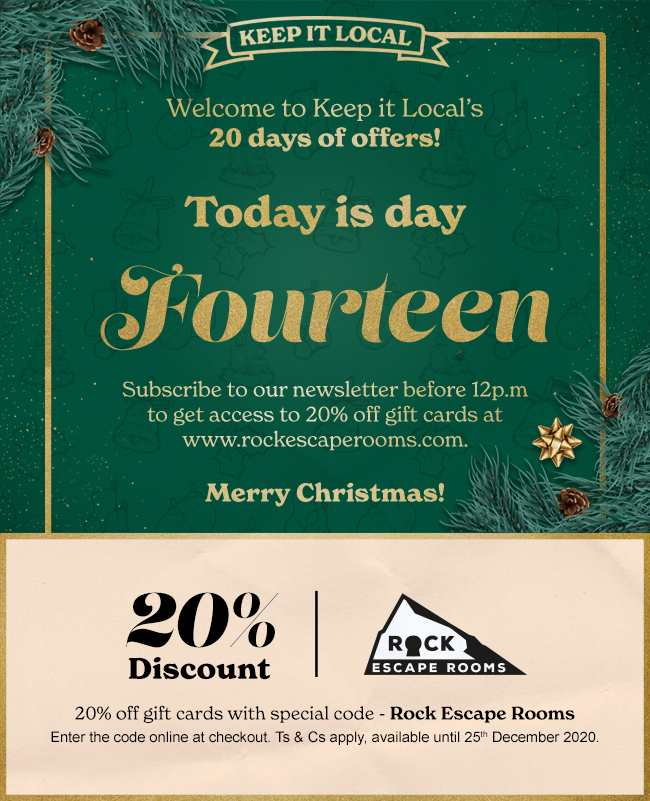 KeepItLocal_Gib's tweet photo. Less than a week left of our #20DaysofOffers 
Have you always wanted to have an Escape Room adventure with your friends and family? On Day 14 get 20% discount on gift vouchers at Rock Escape Rooms! 

Subscribe before 12p.m. to get the code in your inbox https://t.co/D18CDwAuzF https://t.co/EAXxi08jPl