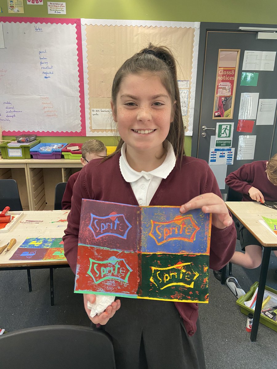 Class9DPS's tweet image. Our Andy Warhol inspired lino prints are starting to take shape! @DartonPrimary #DPS_art