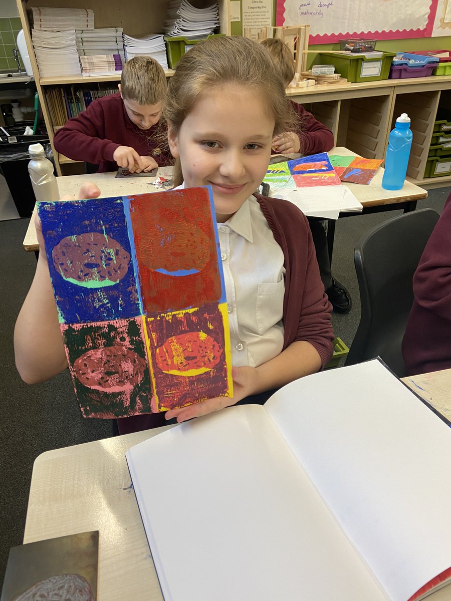 Class9DPS's tweet image. Our Andy Warhol inspired lino prints are starting to take shape! @DartonPrimary #DPS_art
