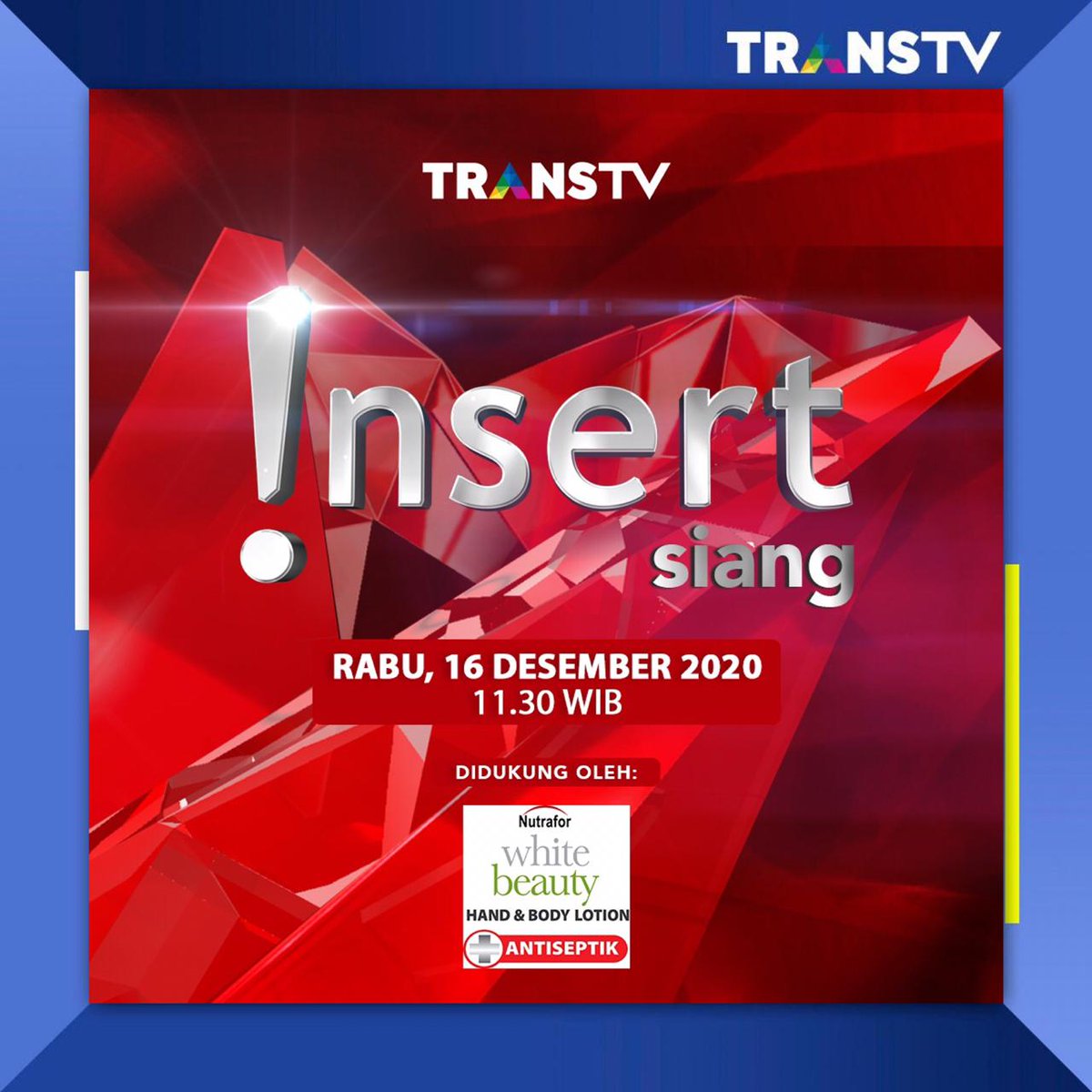 TRANSTV_CORP's tweet photo. Di tengah masa pandemi ini, kita wajib bawa Antiseptik kemanapun agar lebih aman. BARU! White Beauty Hand &amp; Body Lotion Antiseptik yg memberikan efek cerah, lembab,elastis,antiseptik &amp; regenerasi kulit .
Selengkapnya,16 Des di Insert Siang https://t.co/kDKZlI0vM9