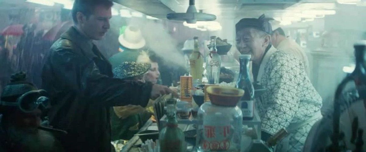 Also compare the presence of night markets and hawkers in Blade Runner to those in real lifeIt's something that's associated with "Asia" that can only be found in the Asian parts of town when in the USA - here, the "foreign" has integrated itself into the "homeland"...5/