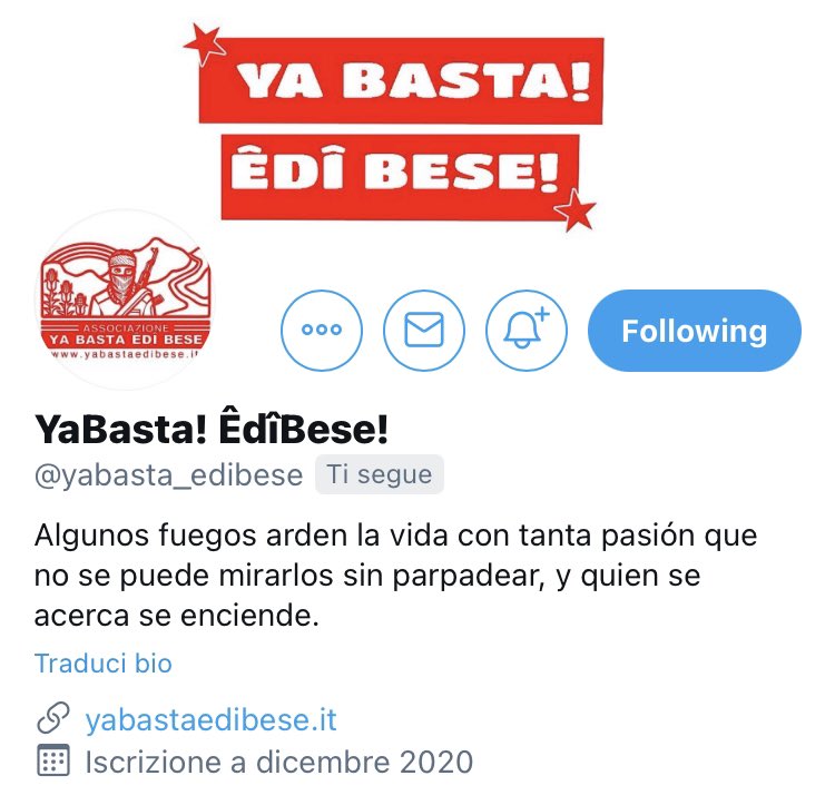 A causa di problemi irrisolvibili legati all’account, da oggi in poi twitteremo dal nostro nuovo profilo.

Seguiteci e fateci seguire su

<a href="/yabasta_edibese/">YaBasta! ÊdîBese!</a> 

Questo account rimarrà attivo per i messaggi diretti e ritwitterà solamente eventuali menzioni.