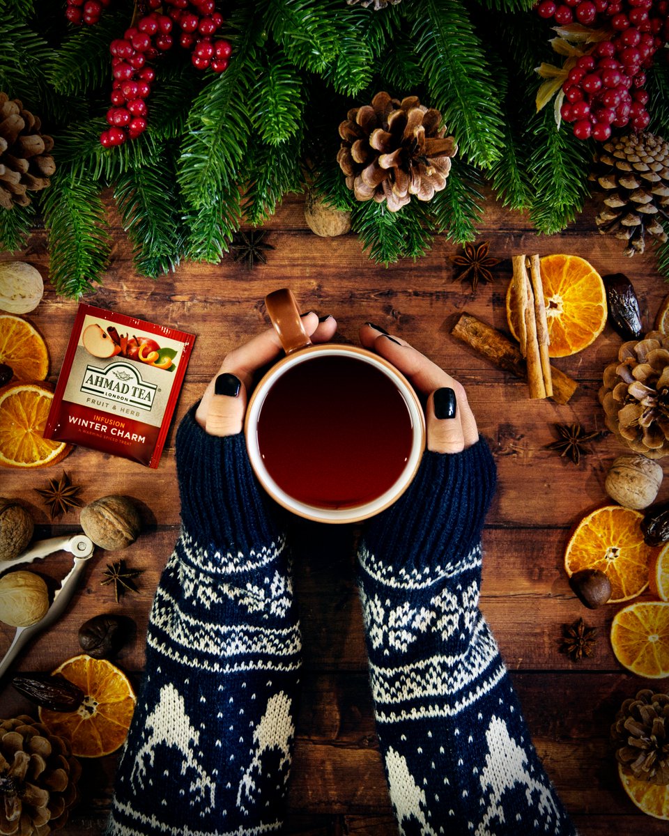 When it’s a little chilly we like to put on our cosiest jumper and delight in a warming cuppa, like our Winter Charm infusion, which combines sweet orange with aromatic cinnamon and cloves. #AhmadTea