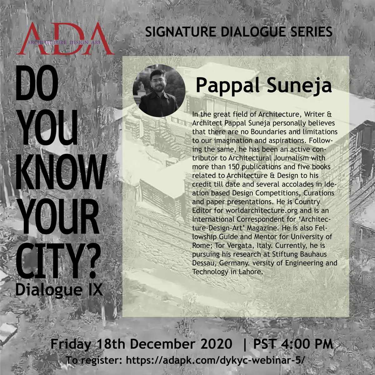 ada_magazine's tweet photo. Meet our speakers and moderator for the ADA Webinar Series. Architect Krishna Rao Jaisim, Architect Masood Khan and Maria Aslam Founder of ADA herself along with moderator architect Pappal Suneja. 

To register, visit: https://t.co/3pfMqbxTqc https://t.co/uv9KrwDgPq