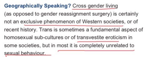 Saying the quiet bit out load. “Transvestic Fetishism”. Nearest thing they get to admitting autogynephilia is a thing. Arguing it’s completely unrelated to sexual behaviour is a bit of a stretch after admitting to fetish behaviour. In.The.Same.Paragraph. 