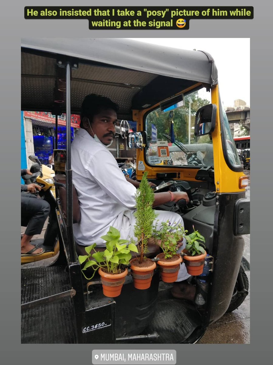 Spotted this rickshaw wala near #Oshiwara, #Mumbai taking care of his plants on the go. A great example of 'be the change you want to see in the world.' 🌱 #SustainabilityDecember2020 #greenMumbai #greenindiachallenge #FFF