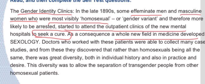 First Gender Clinics were for homosexuals seeking “a cure”. After this admission the document moves swiftly on to claim a different category for “transgender” people.