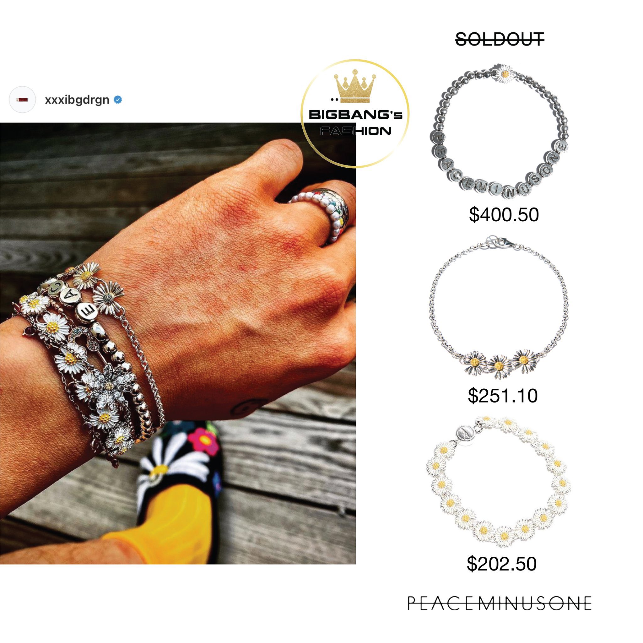 PEACEMINUSONE DAISY BRACELET SILVER | www.myglobaltax.com