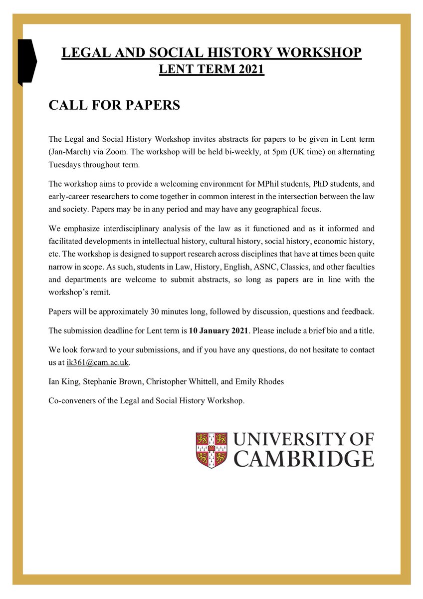 #twitterstorians: We are now accepting abstracts for our Lent term programme! See the details below 👇 Deadline is 10 January.