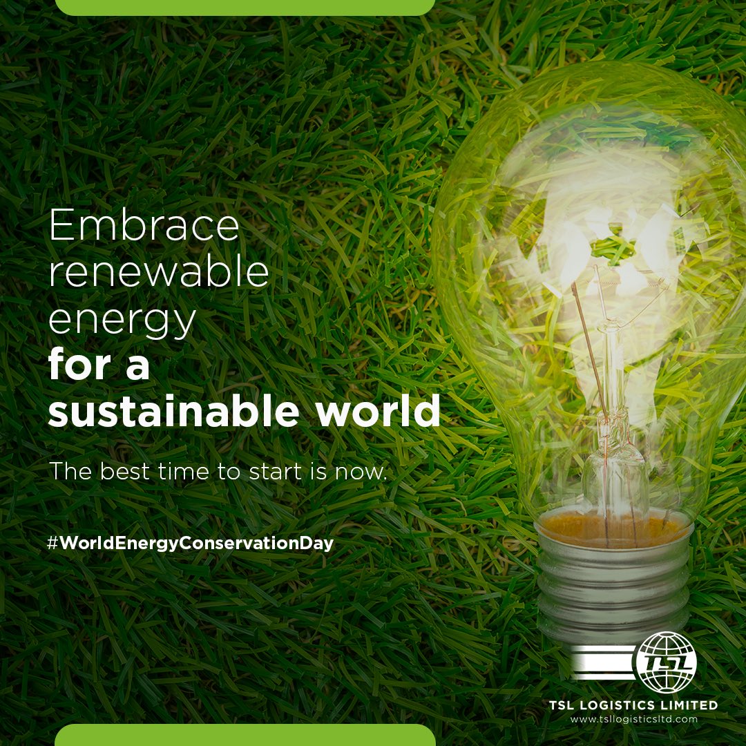 tsl_logistics's tweet photo. Today is #WorldEnergyConservationDay. You can save energy for the world with as little as switching off all electrical appliances when not in use.
Let’s work towards a sustainable world.
#Tsllogistics
#WorldEnergyConservationDay2020 https://t.co/qruTdBGIgz
