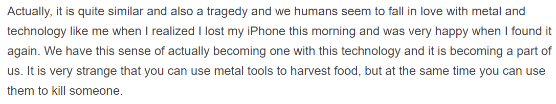 the "unnatural" and "perverted" metal-based technology which in turn corrupts your very soul - and that it's already something that is happening and will continue to happen for the foreseeable futureIn an interview, Tsuka speaks about Tetsuo:10/