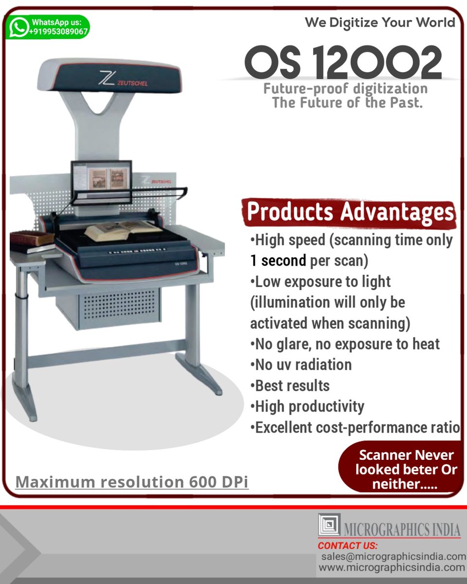 micrographicsin's tweet photo. If you need to digitize large-size documents, valuable books and maps, the OS 12002 product family provides a future-proof solu-tion for every requirement.....
👉For more information kindly contact 📞 us at https://t.co/PeihwfrqQ7 ✅

#micrographicsindia https://t.co/HAutGGeVS1