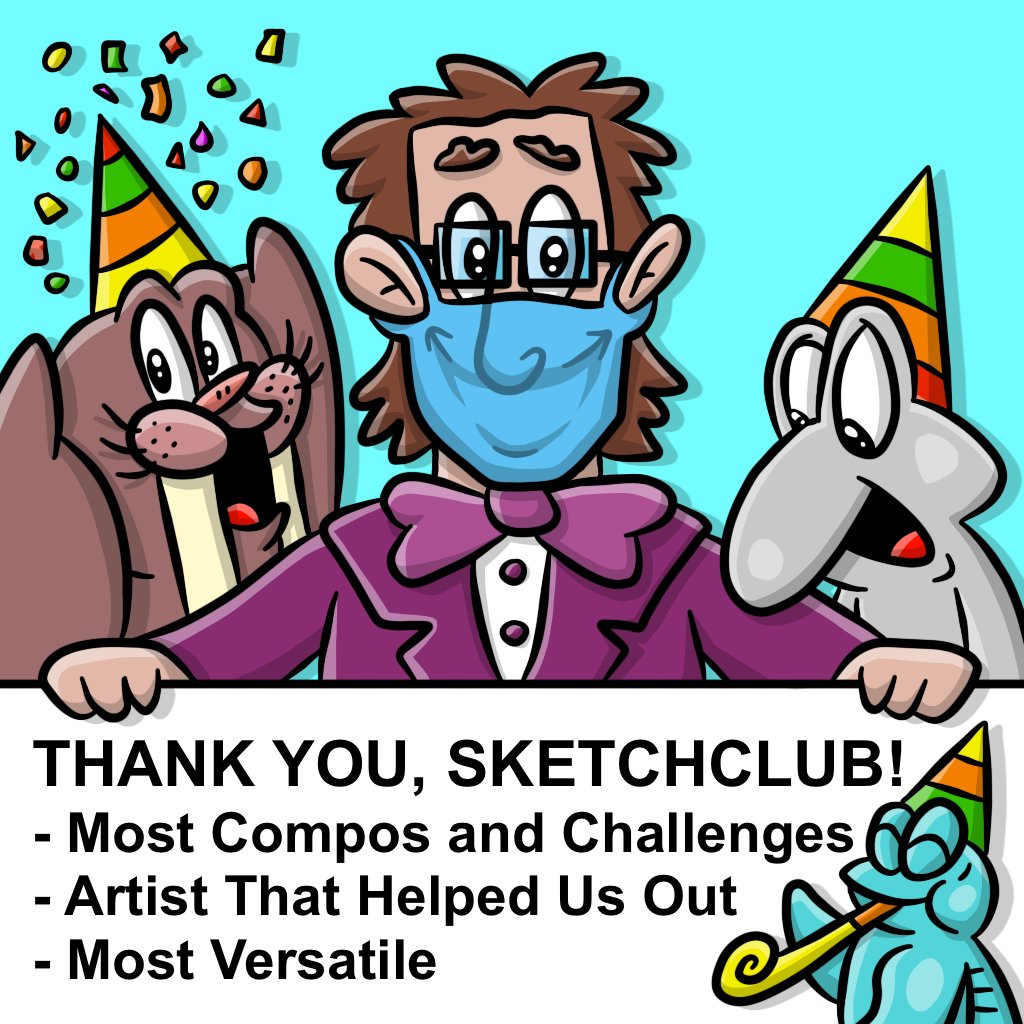 WhiskersAndHop's tweet image. Last weekend, @MarkBredius (the guy who draws us every day) won three times at the 2020 @SketchClubapp  Awards. 😁😎