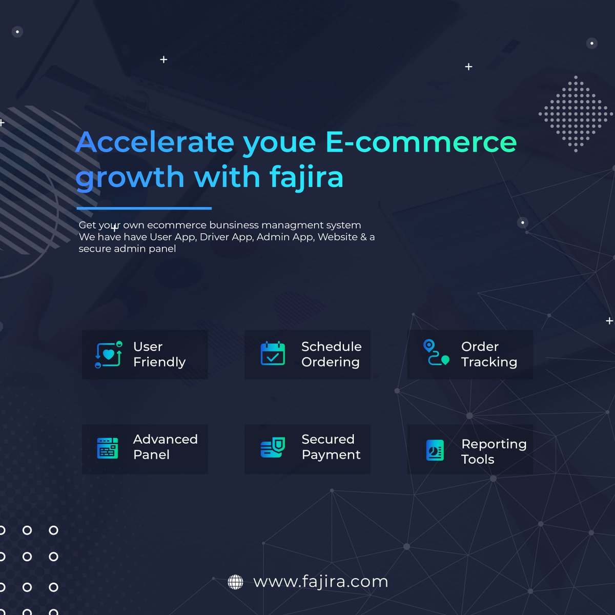 FajiraApp's tweet photo. Online white-label Store that has every thing you need!
Fajira E-commerce ordering and delivery system provides everything you need in CMS. 
Now! it's time to start your first online sale. https://t.co/df9tqGUtlT
#EcommerceSystem #onlineordering #deliveryApps #GoDigital https://t.co/9SUfQBiWBN