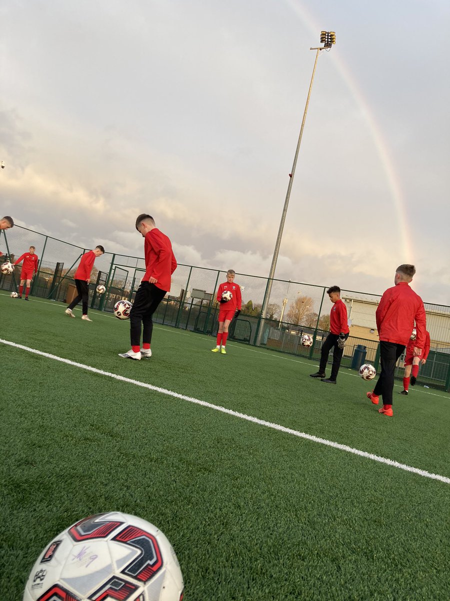 KepierFA's tweet photo. At the end of a rainbow, there’s a pot of gold. Work hard and the rewards will come. Year 9 warming up ready for Campions League week ⚽️⚽️⚽️ https://t.co/0qEqlgfl1l