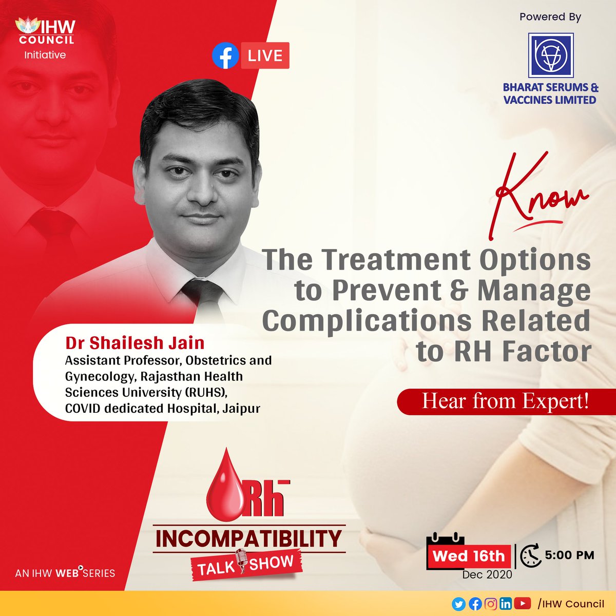 IHWCouncil's tweet image. Rh disease can be a serious problem in pregnancy. Learn about preventing it from Dr Shailesh Jain in our exclusive talk show on 16 Dec, 5 PM!

👉 bit.ly/34d1grv

#RhIncompatibility #Pregnancy #IHWCouncil